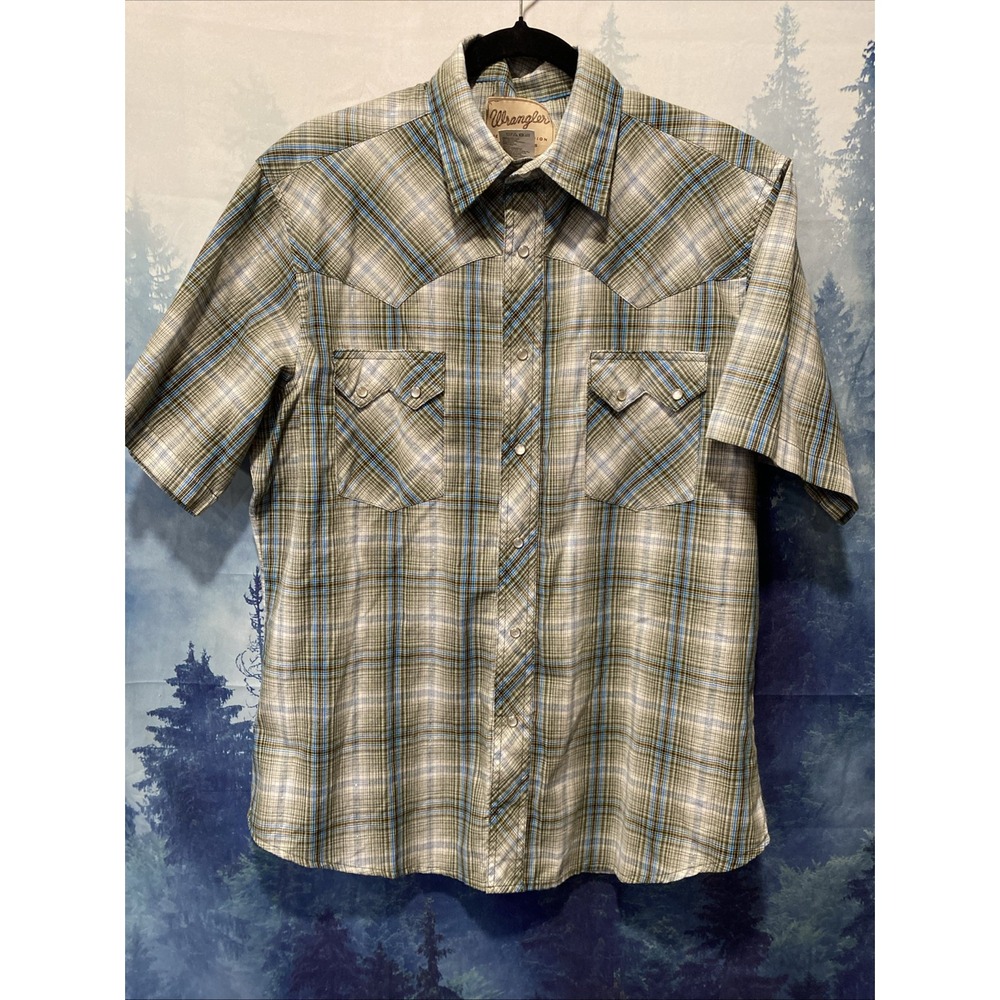 Wranglers Green & Blue Western Fashion Snap Shirt  Short Sleeve Shirt Size Large